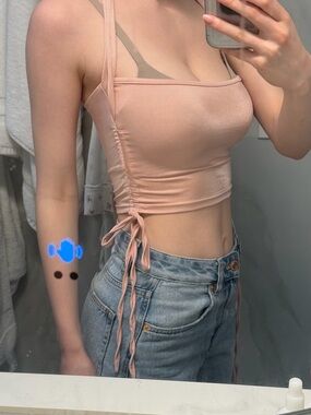 Satin Blush Pink Halter Crop Top – Ruched Side Tie Y2K Going Out Top (Size S)